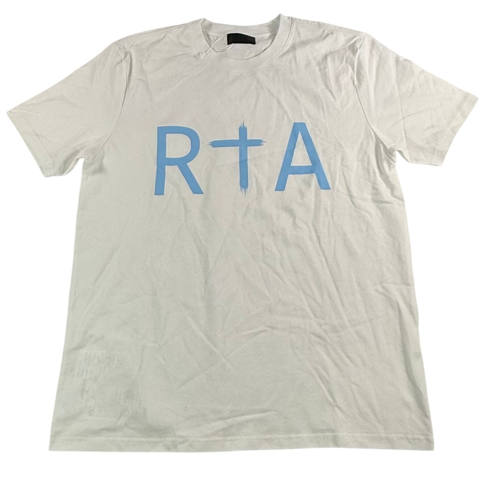 RtA Mens Logo Graphic Cross T-Shirt White Light Blue Size M W27031GGA
